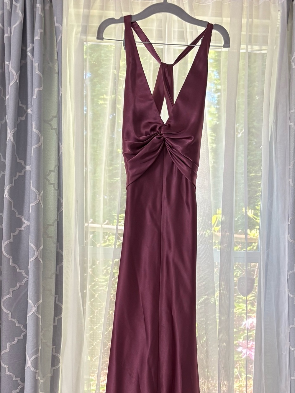 Satin Twist-Front Maxi Dress in Plum